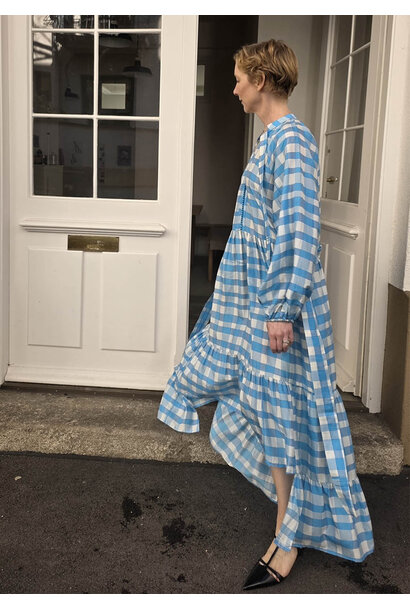 MAXI SEIDENKLEID - CHECK TÜRKIS