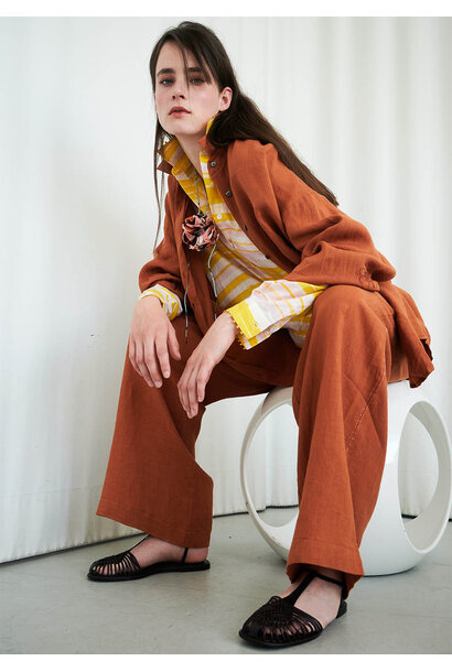 LINEN PANTS LONG - RUST