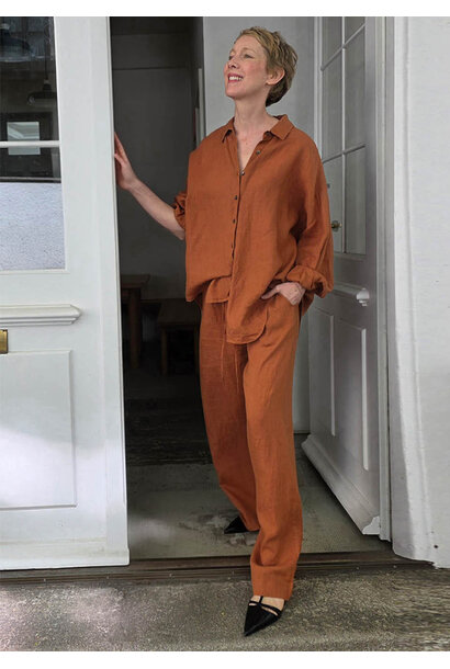LINEN PANTS LONG - RUST