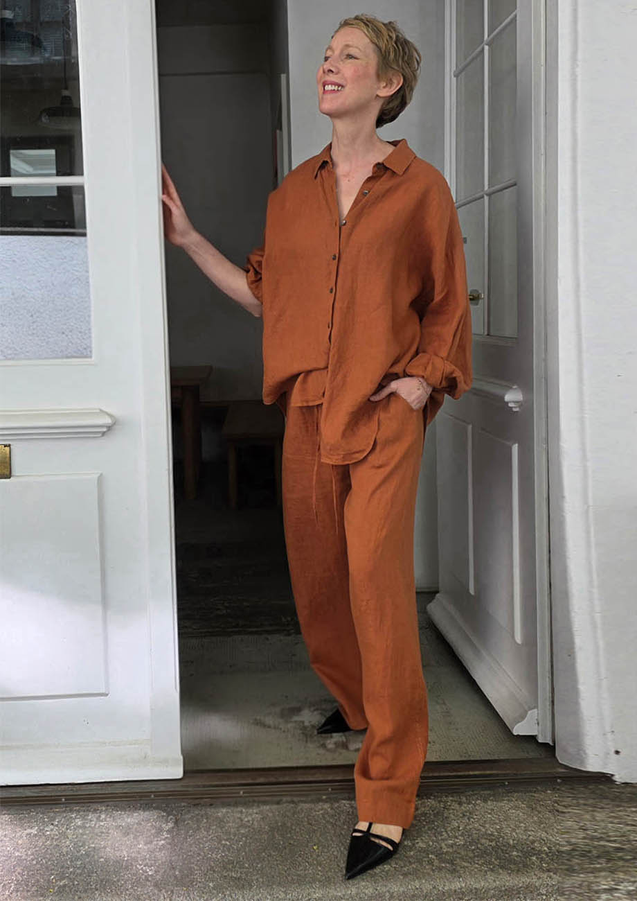 LINEN PANTS LONG - RUST-1