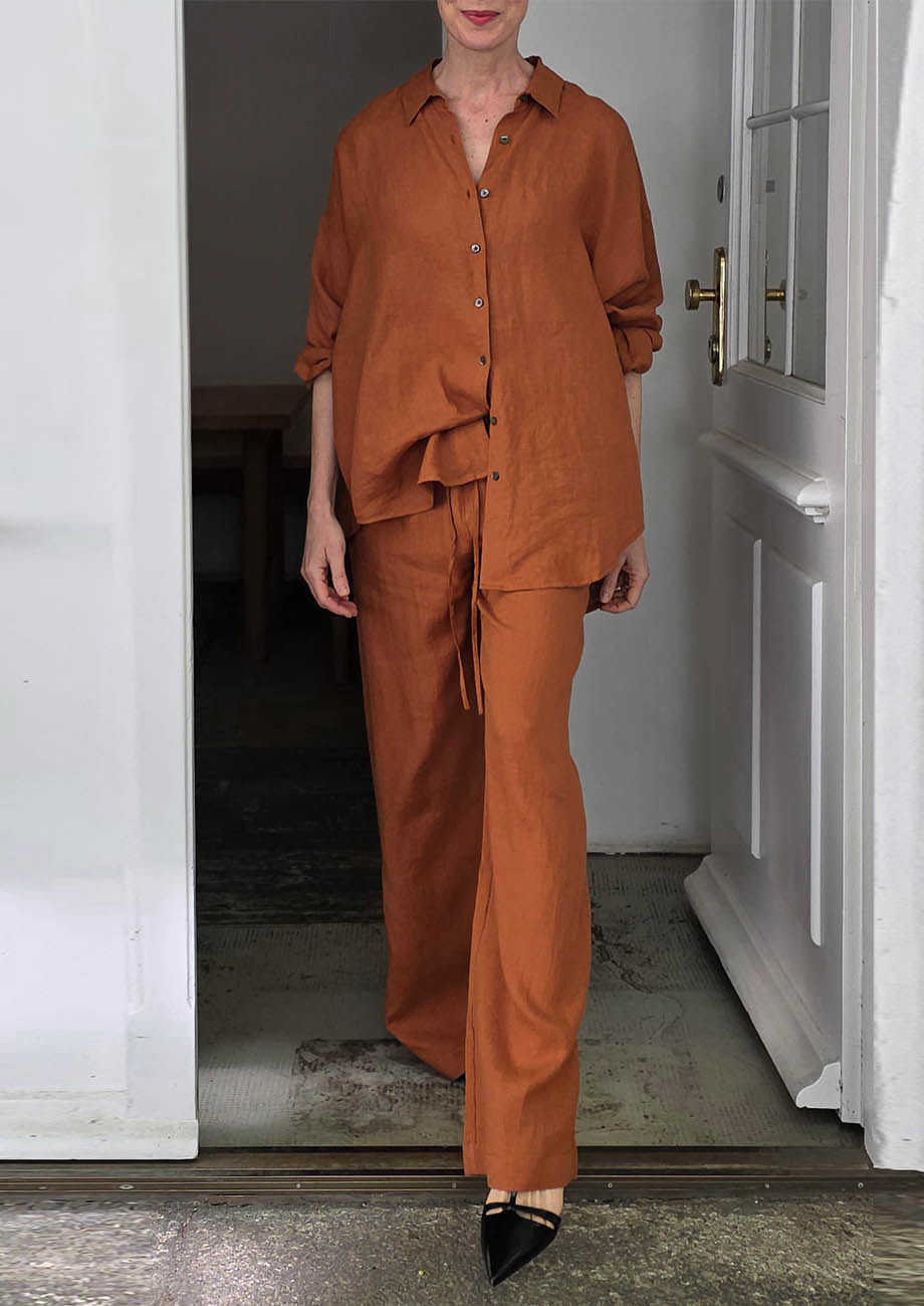 LINEN PANTS LONG - RUST-4