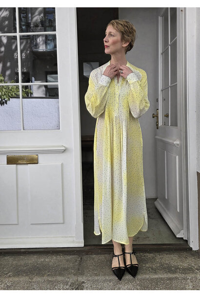 SUPER TUXEDO SEIDENKLEID MIDI - DOTS YELLOW