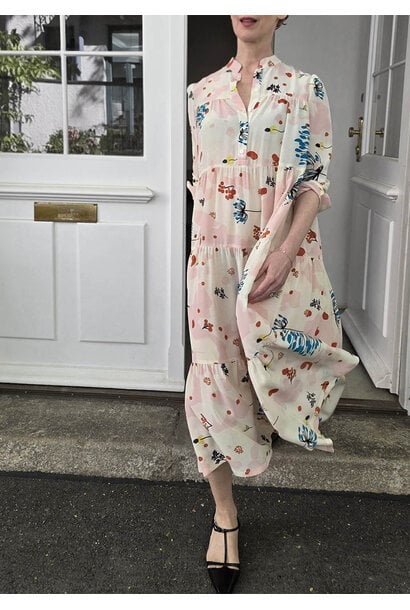 MIDI WEITES SEIDENKLEID - FLOWER BLUSH