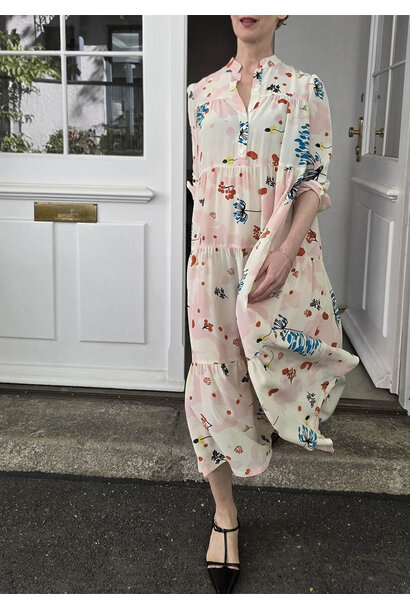 MIDI WIDE SILK DRESS - FLOWER BLUSH