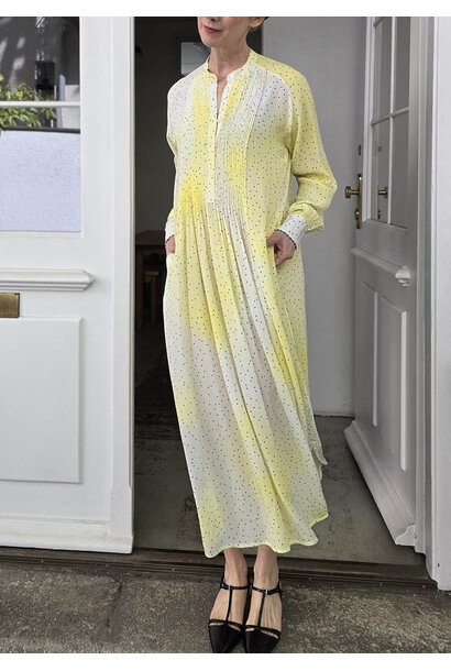 SUPER TUXEDO SEIDENKLEID MIDI - DOTS YELLOW