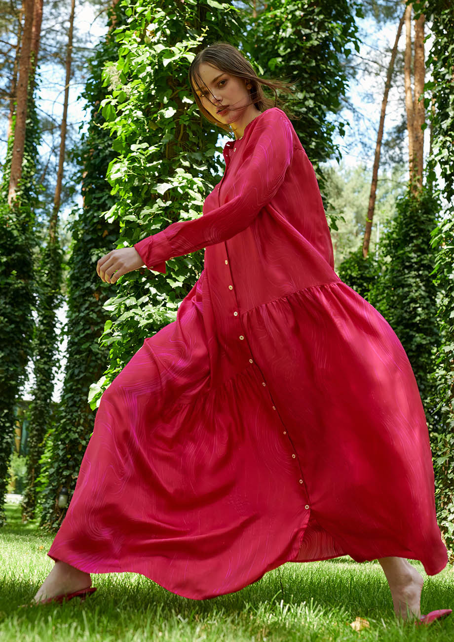 NEW FAVORITE SILK DRESS LONG - PINK FUCHSIA-2