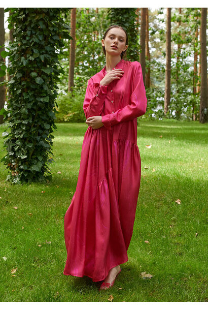 NEW FAVORITE SILK DRESS LONG - PINK FUCHSIA