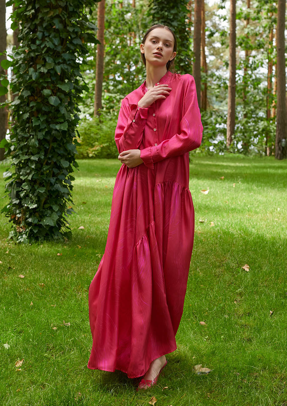 NEW FAVORITE SILK DRESS LONG - PINK FUCHSIA-1