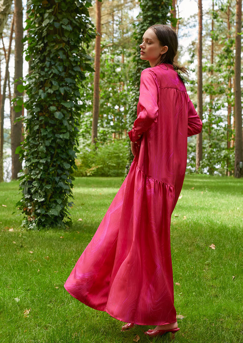 NEW FAVORITE SILK DRESS LONG - PINK FUCHSIA-3