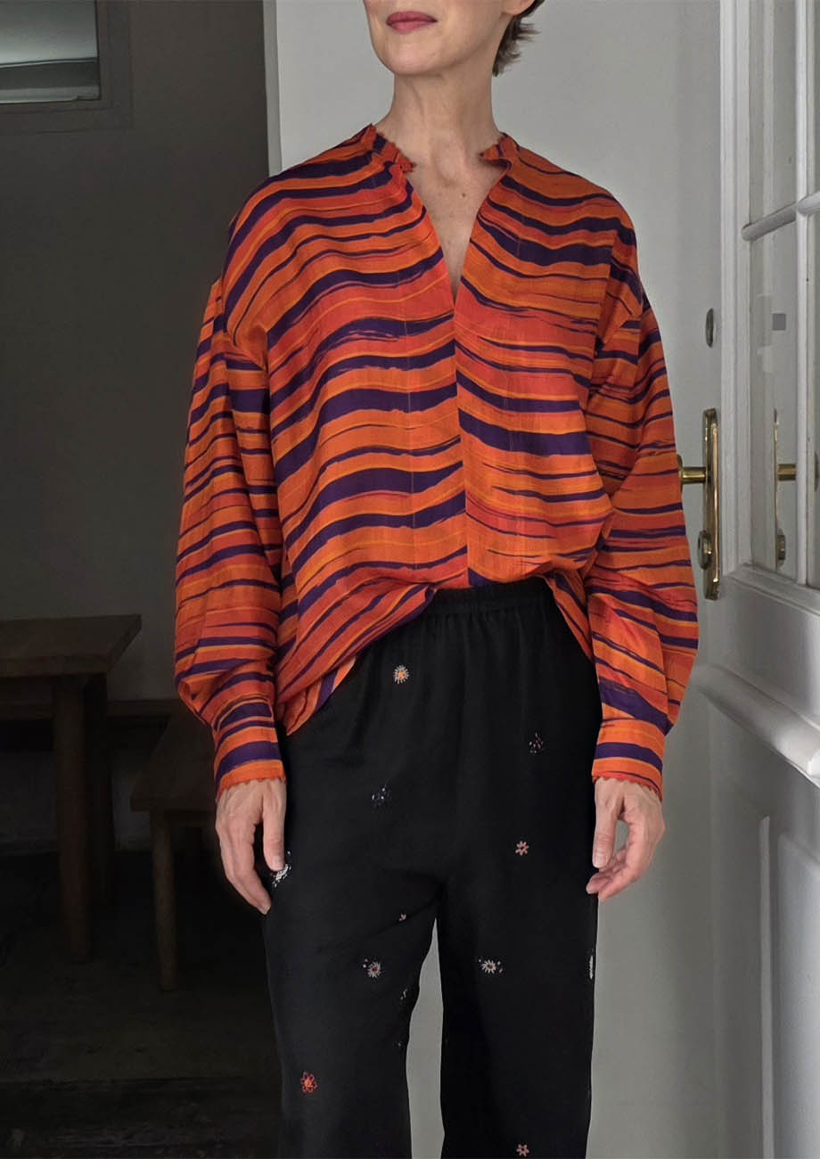 BASIC SILK TOP - WAVES TOMATO NAVY-2