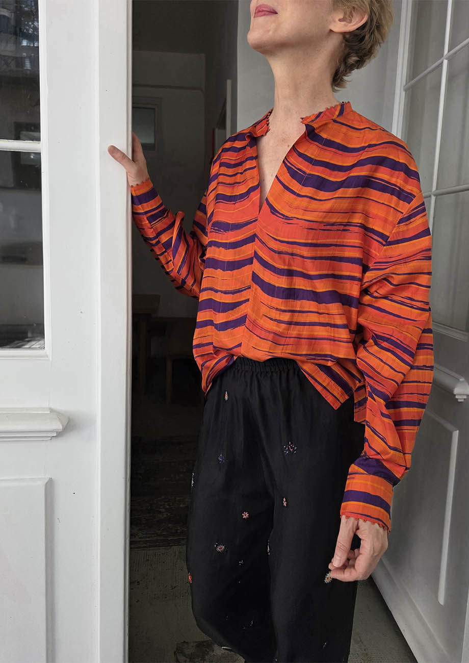BASIC SILK TOP - WAVES TOMATO NAVY-3