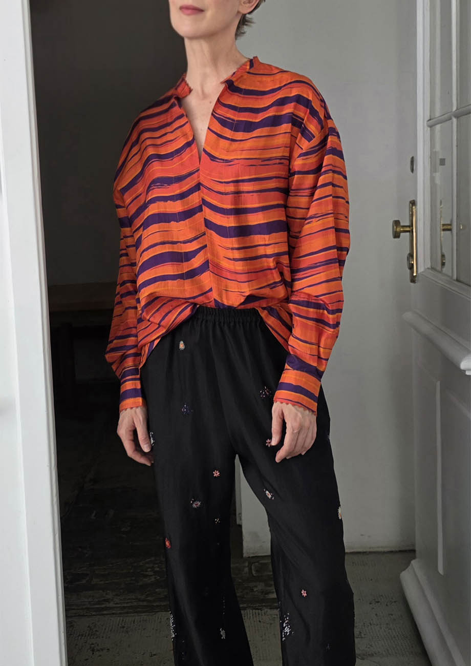 BASIC SILK TOP - WAVES TOMATO NAVY-1