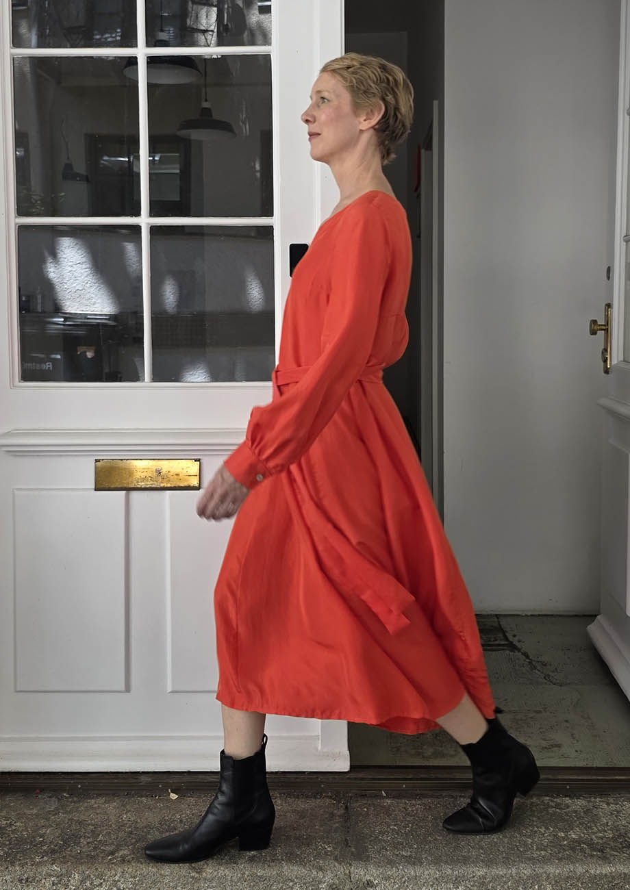 V SILK DRESS - HOT CORAL-5