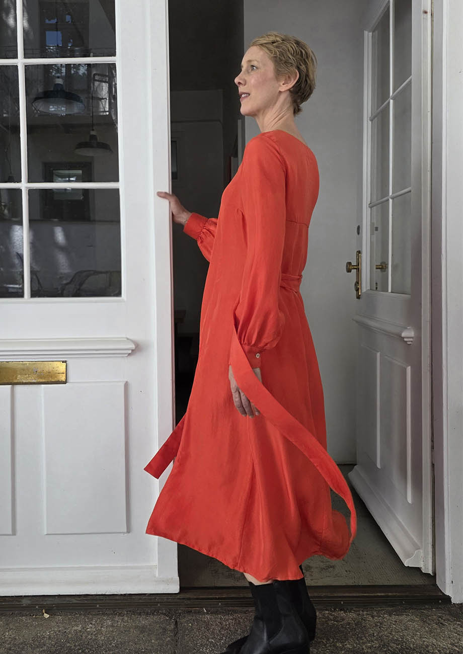 V SILK DRESS - HOT CORAL-7