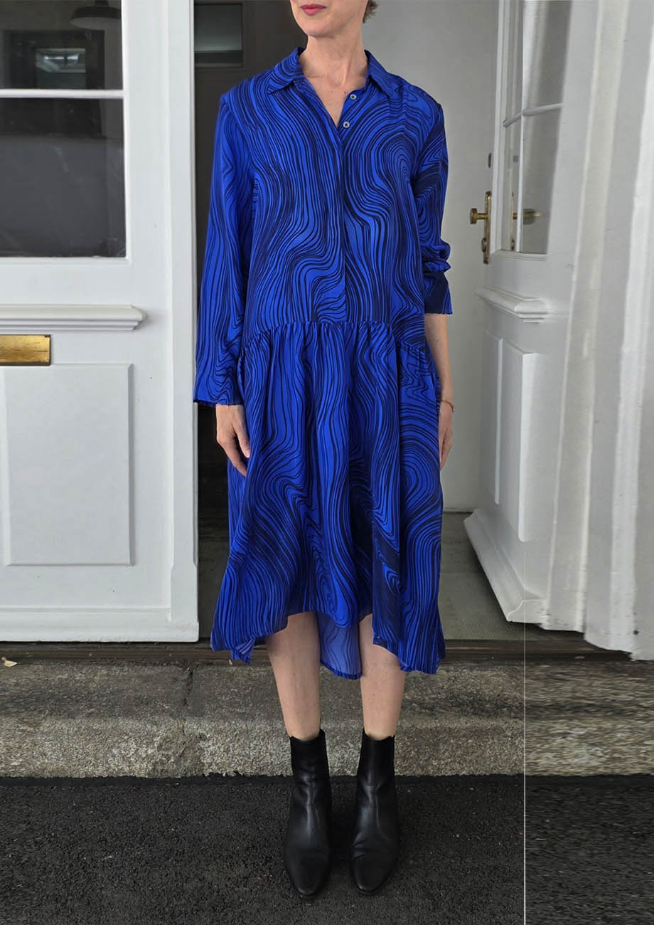 SHIRT SILK DRESS - STRONG BLUE-1