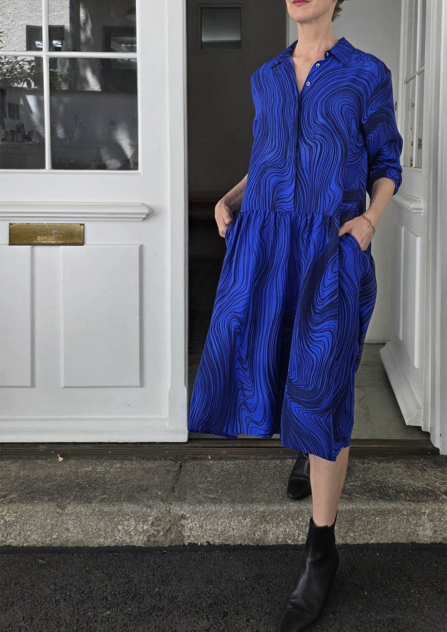 SHIRT SILK DRESS - STRONG BLUE-4