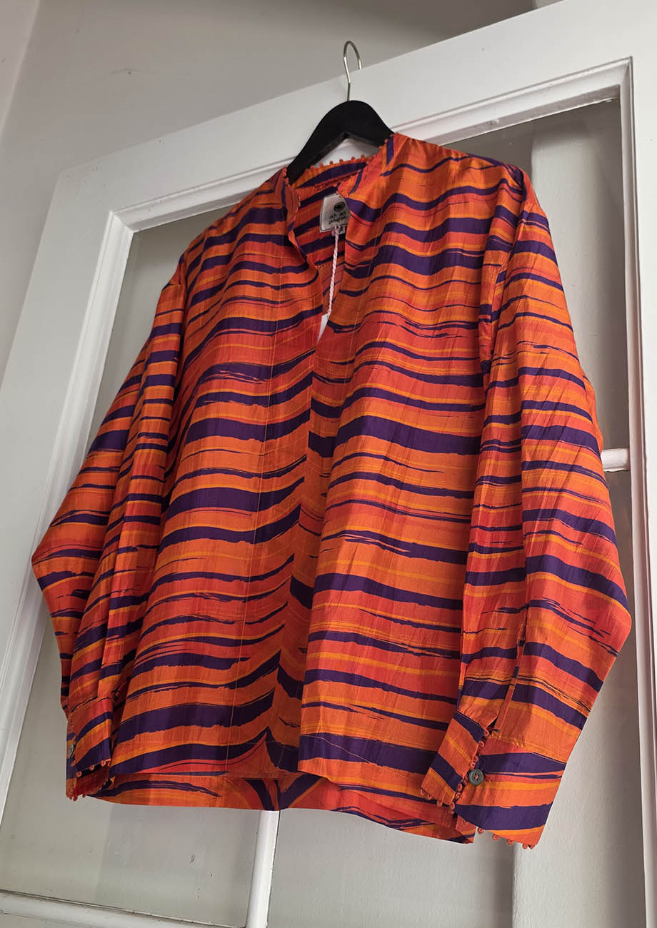 BASIC SILK TOP - WAVES TOMATO NAVY-4