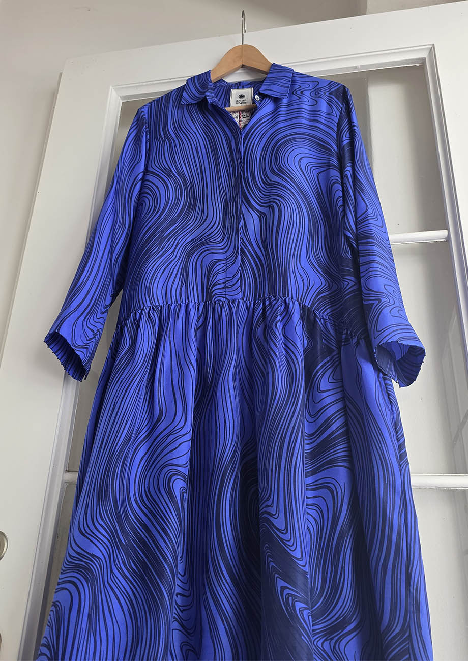 SHIRT SILK DRESS - STRONG BLUE-5