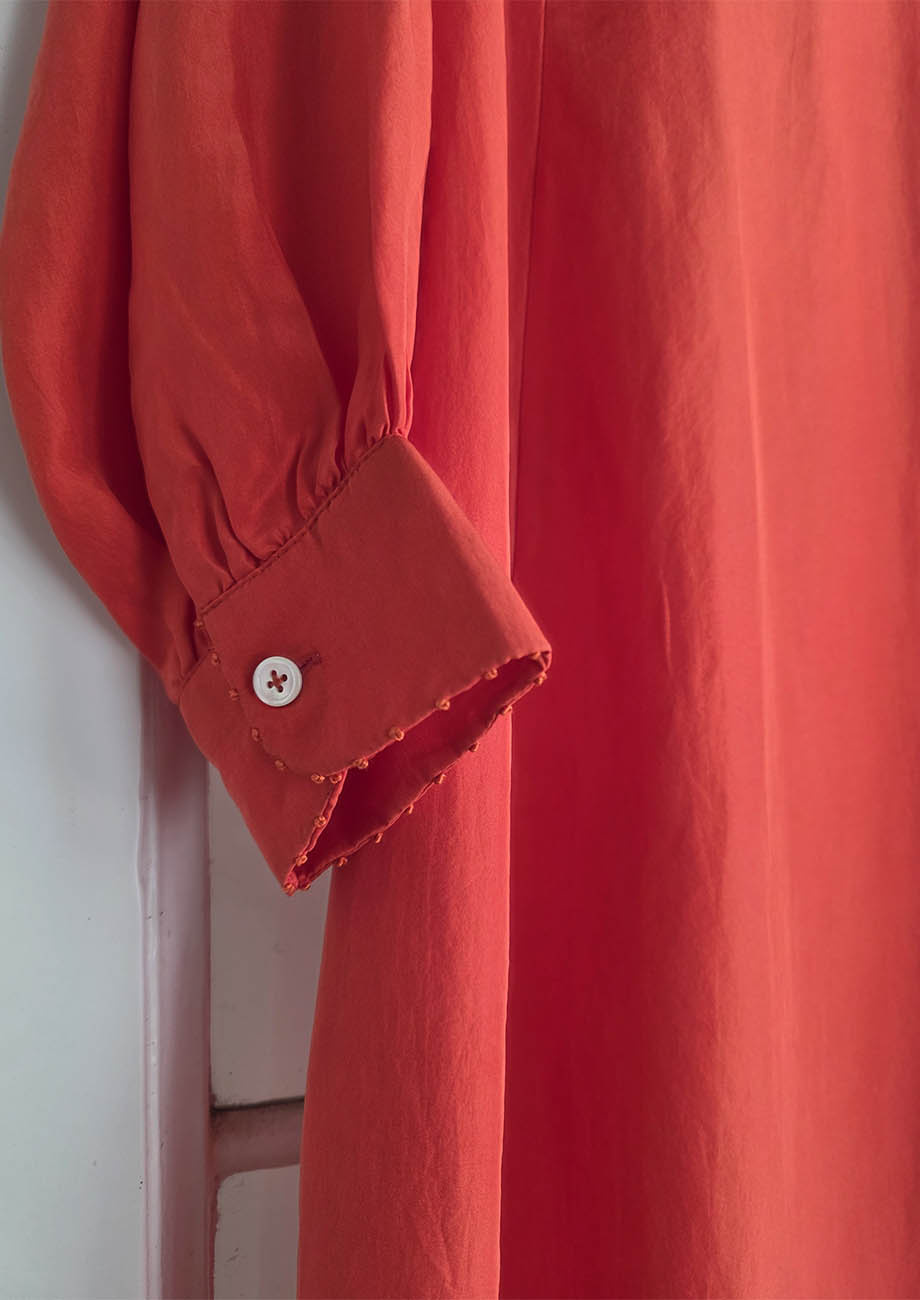 V SILK DRESS - HOT CORAL-9