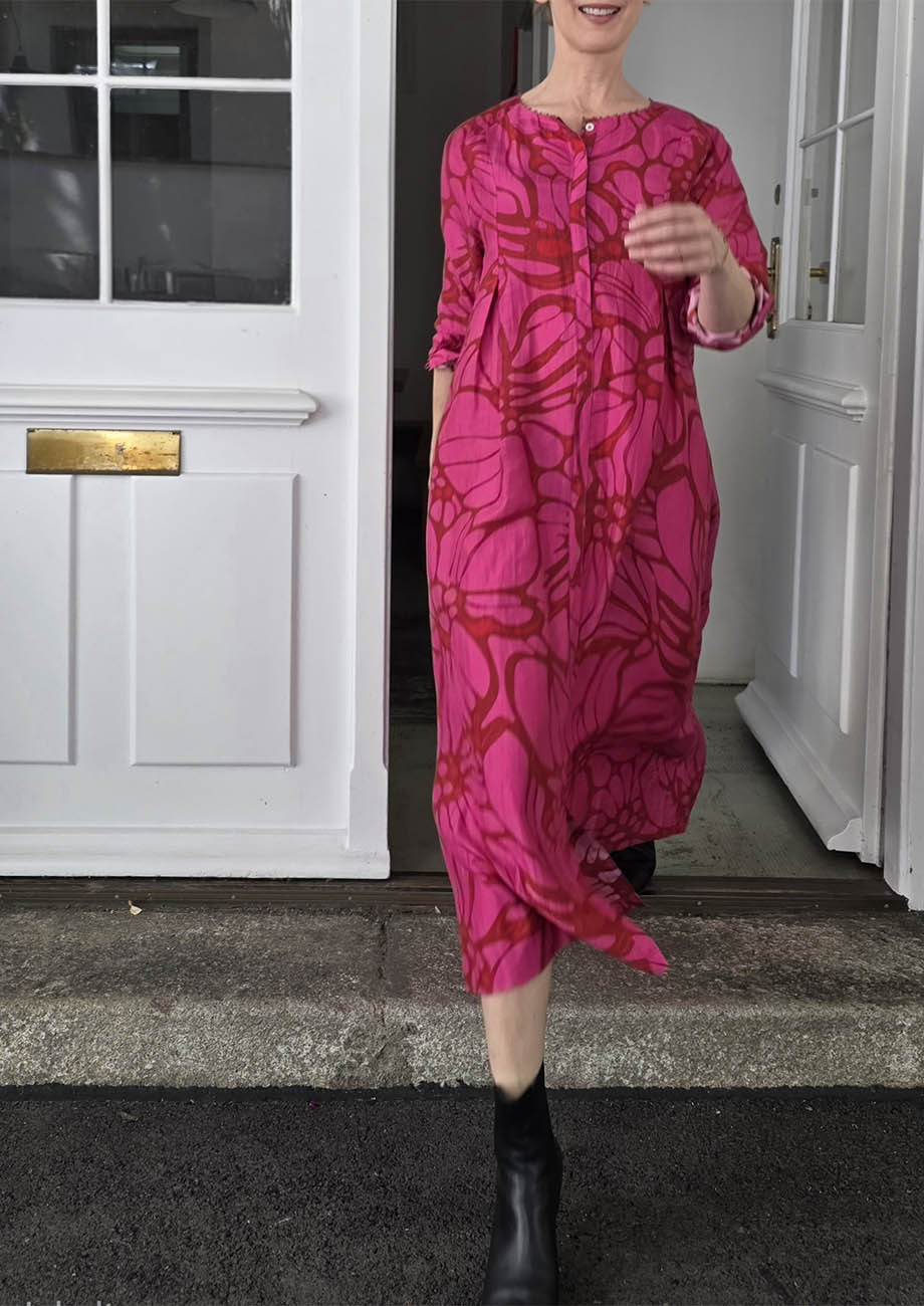 NOON SILK DRESS - FLOWER FUCHSIA-4