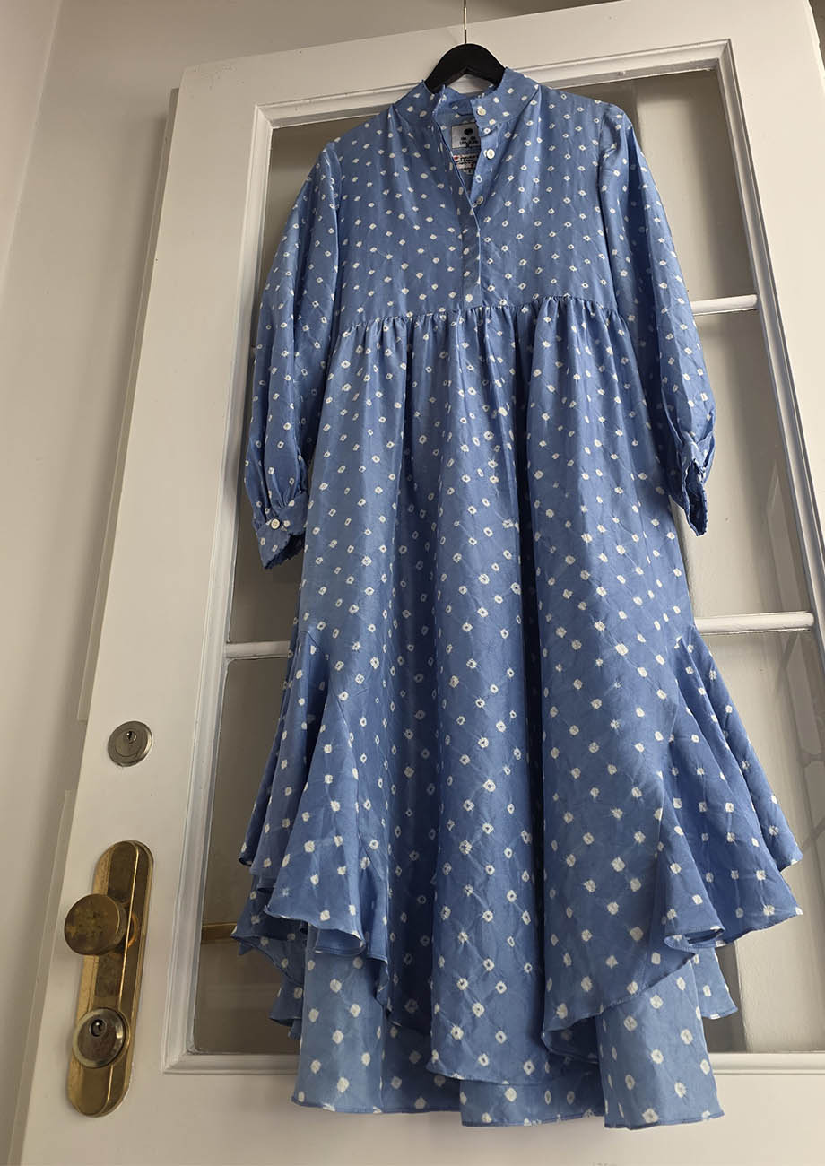 VOLANT SILK DRESS - DYED DOTS SOFTBLUE-7