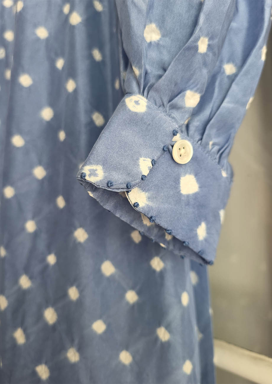 VOLANT SILK DRESS - DYED DOTS SOFTBLUE-8
