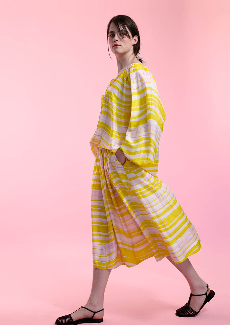 TUNIK SEIDENBLUSE - WAVES GELB-2