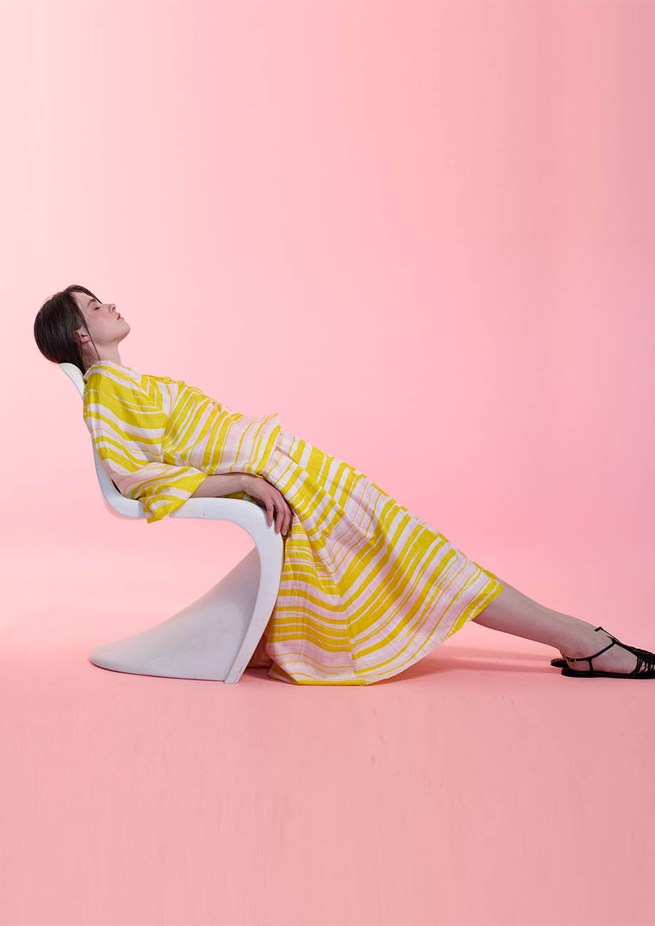 TUNIK SEIDENBLUSE - WAVES GELB-4