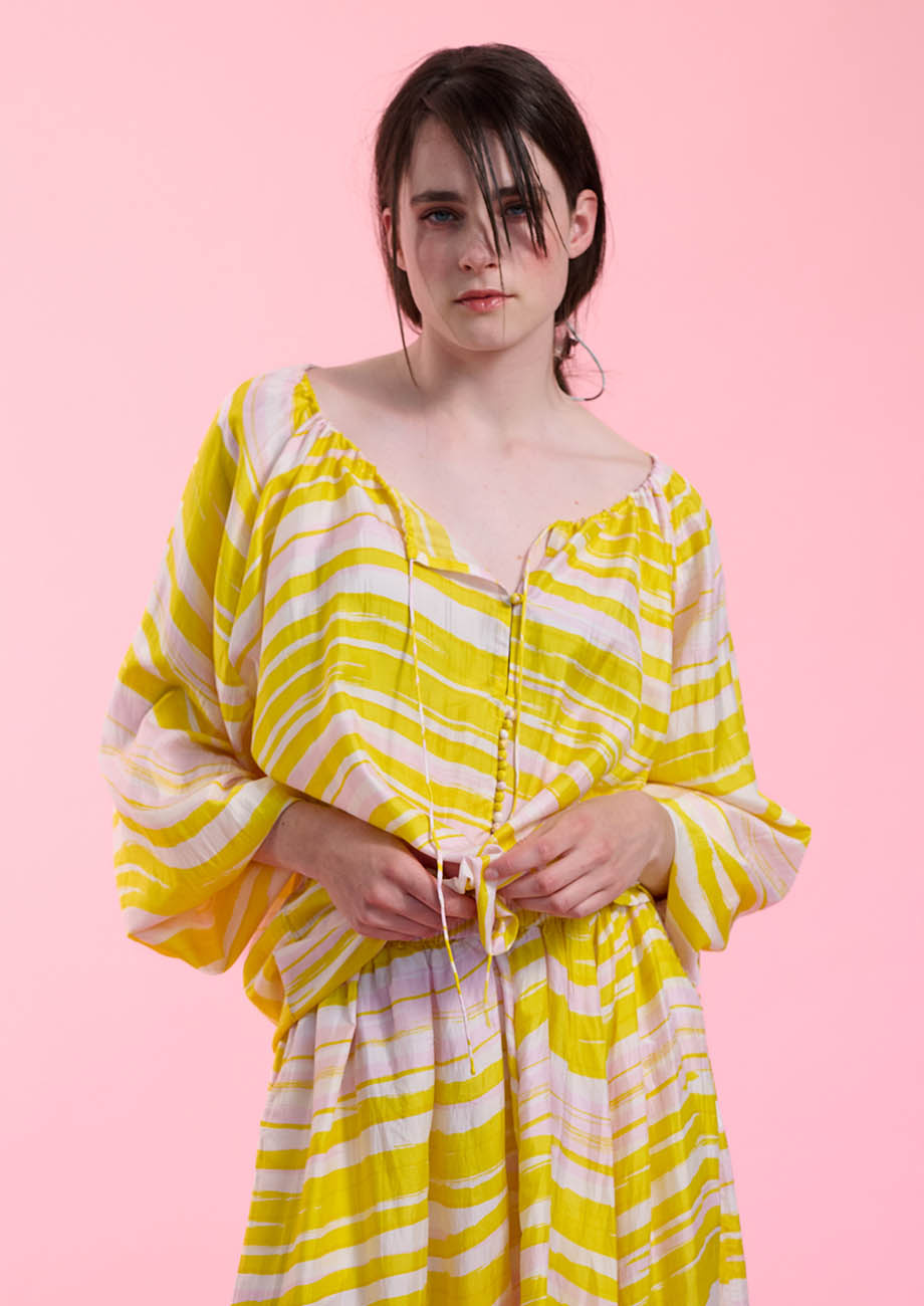 TUNIK SEIDENBLUSE - WAVES GELB-1