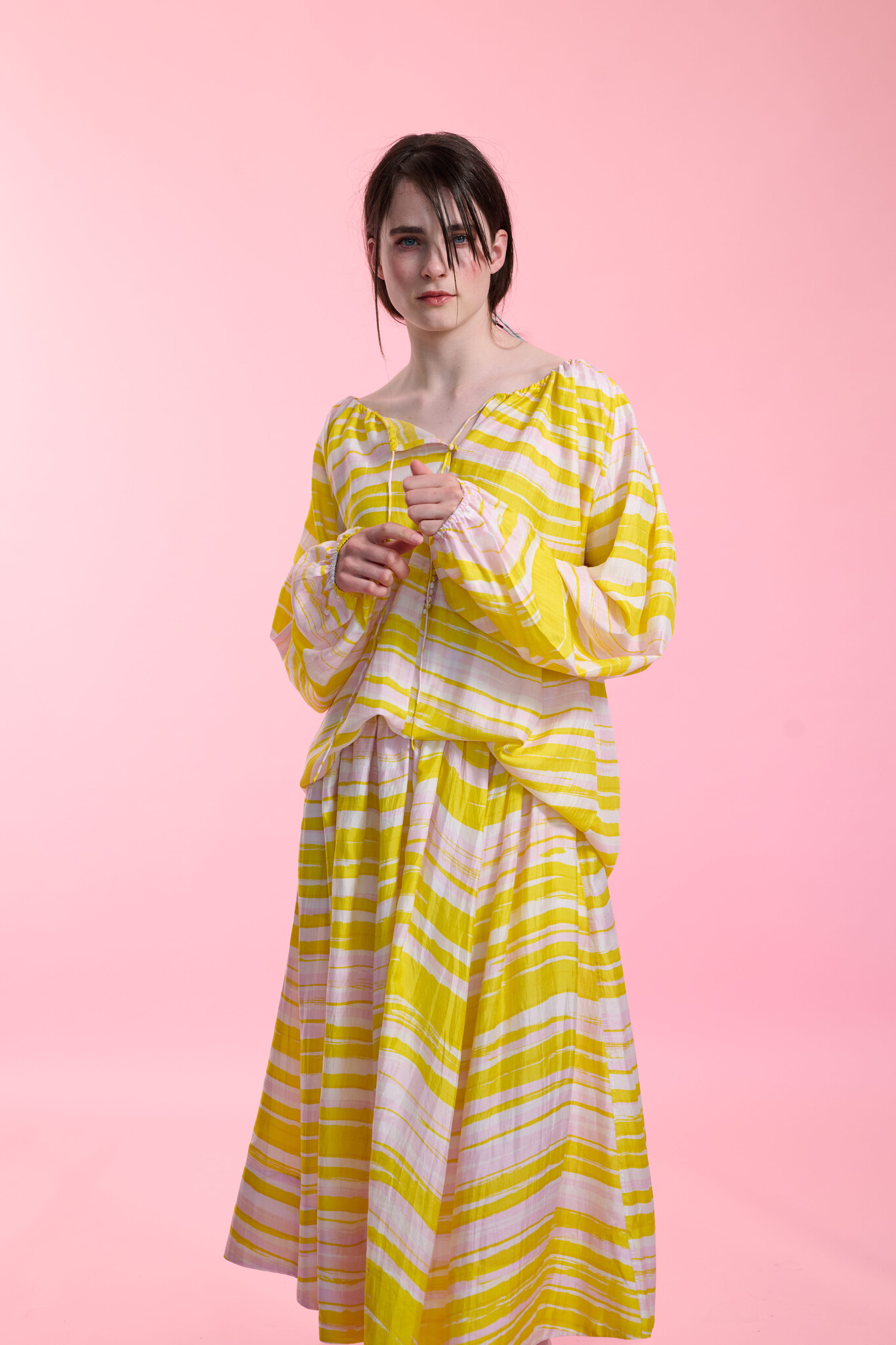 TUNIK SEIDENBLUSE - WAVES GELB-3