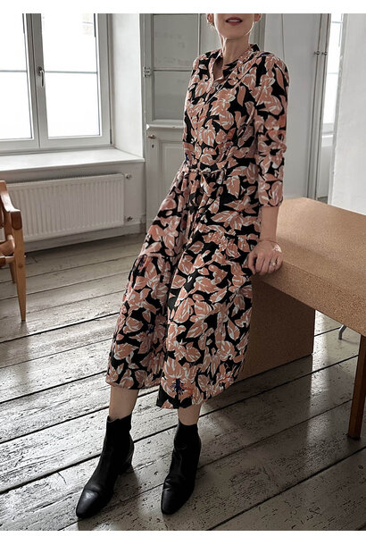 MY FAVORITE SILK DRESS - LEAVES BLACK ROSE