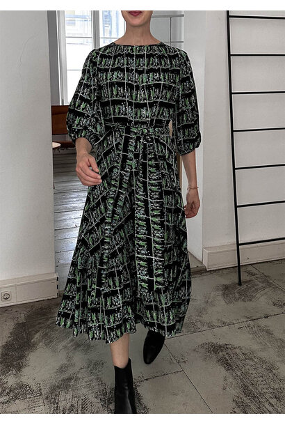 BELT SILK DRESS - BLACK GREEN