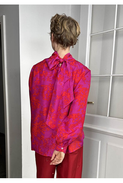 NEW TIE SILK BLOUSE -  PRINT HOTPINK