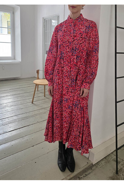 VOLANT SILK DRESS - MILLE RED