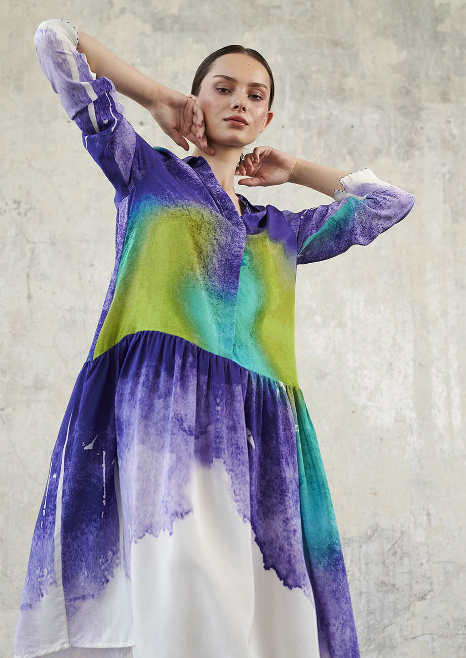 OUR SILK DRESS - BLUE GREEN-3