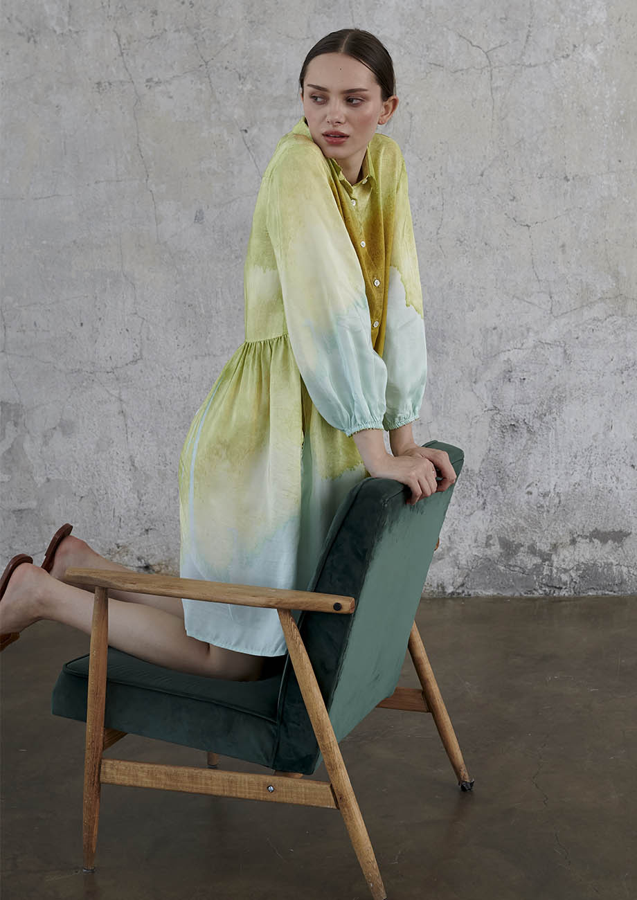 BLOUSE SILK DRESS SHORT - MUSTARD-1