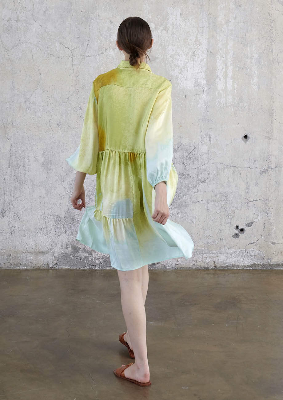 BLOUSE SILK DRESS SHORT - MUSTARD-2