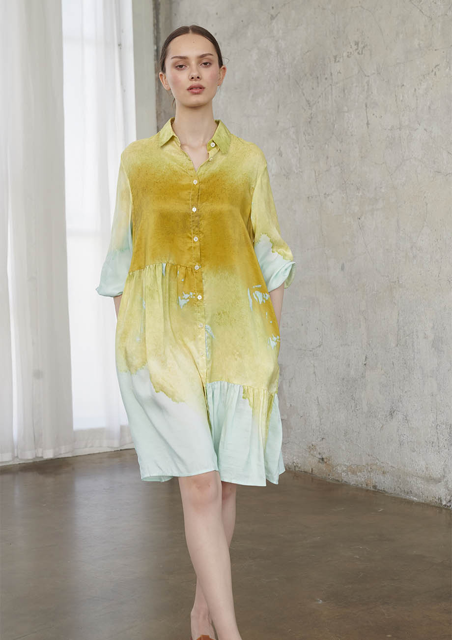 BLOUSE SILK DRESS SHORT - MUSTARD-3