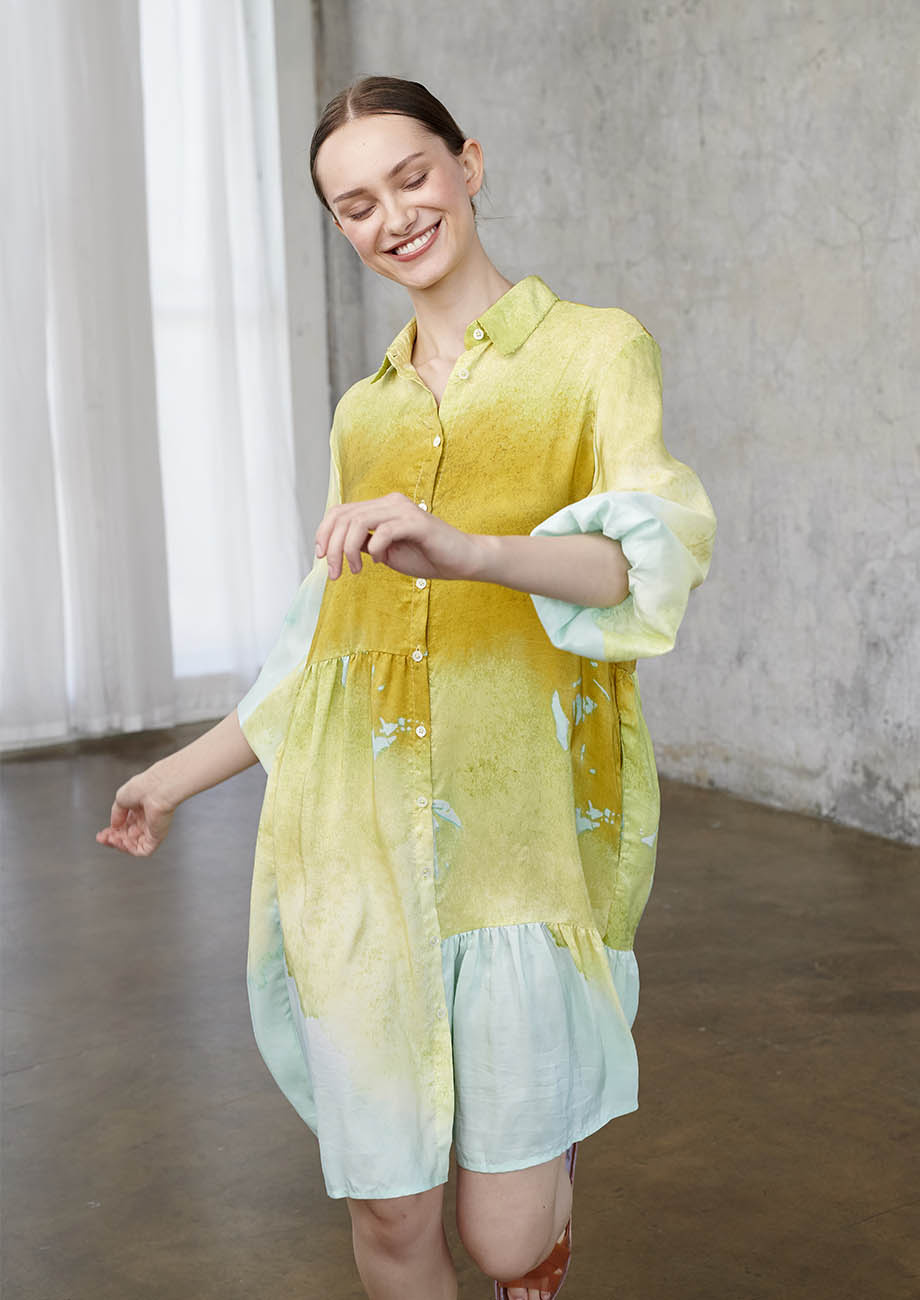BLOUSE SILK DRESS SHORT - MUSTARD-4
