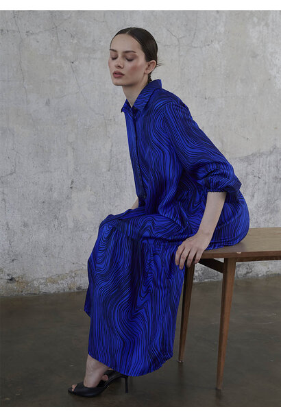 BLUSEN SEIDENKLEID LANG - STRONG BLUE