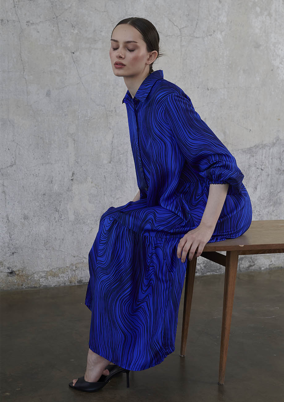 BLOUSE SILK DRESS LONG - STRONG BLUE-1