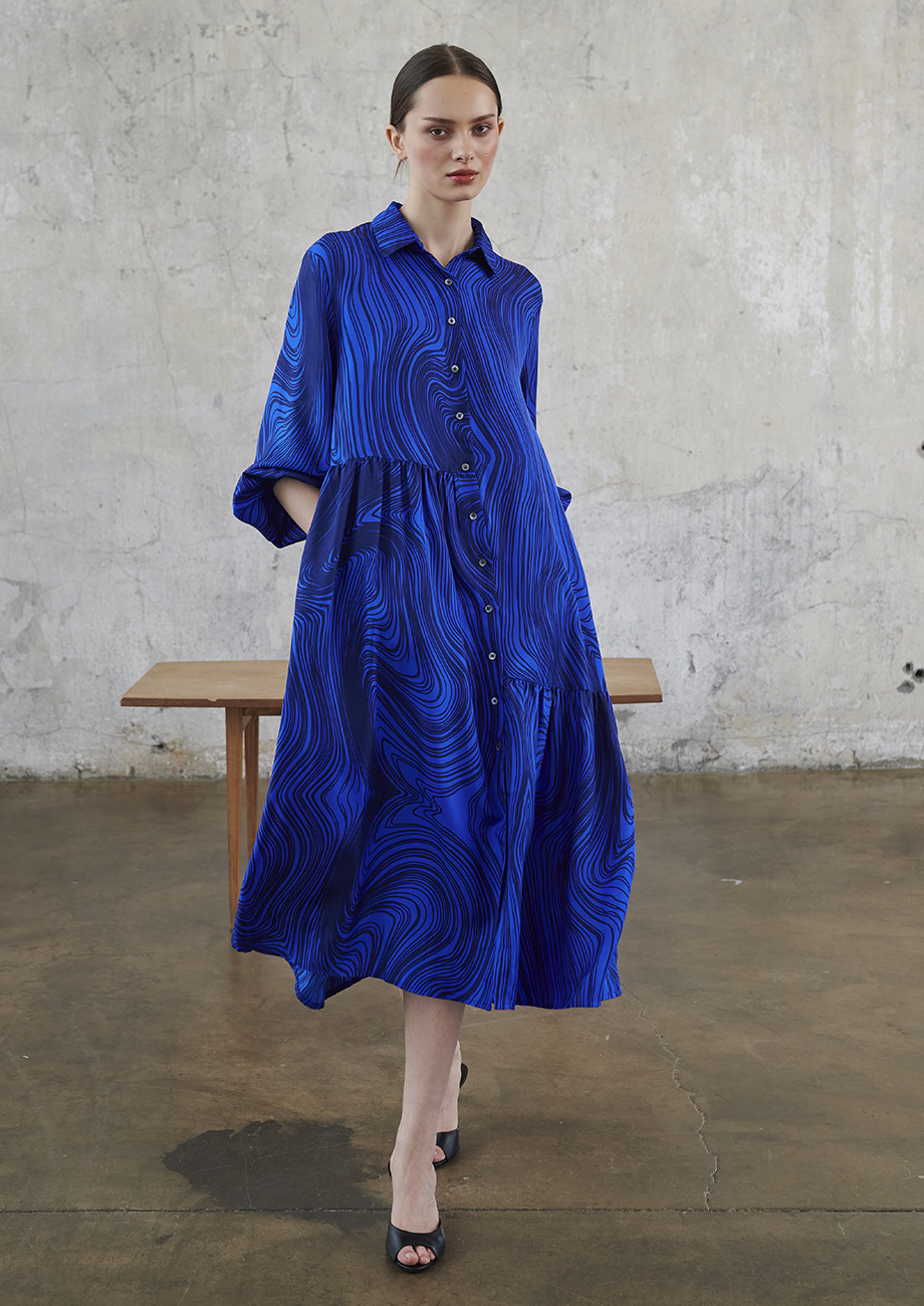 BLOUSE SILK DRESS LONG - STRONG BLUE-2