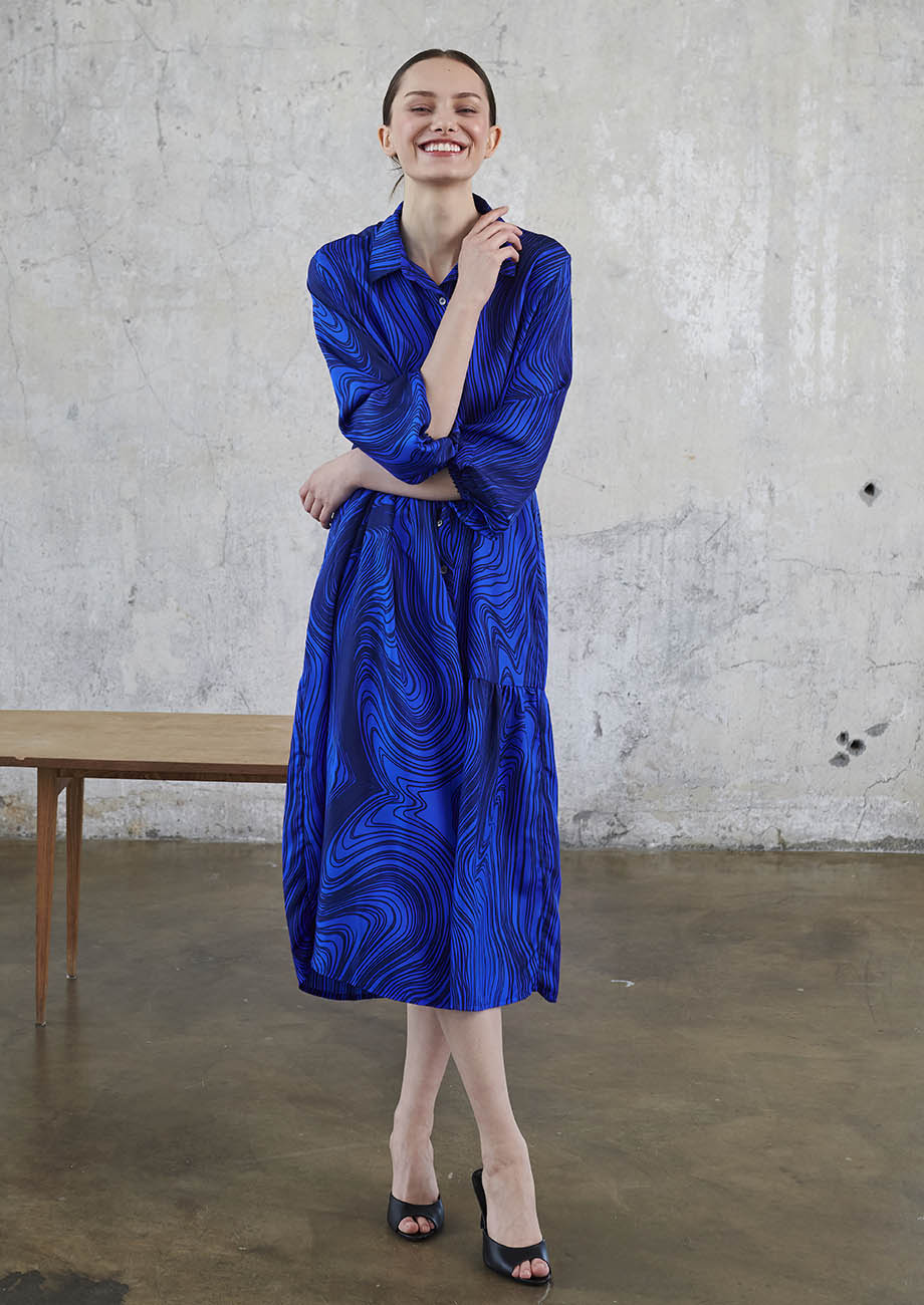 BLOUSE SILK DRESS LONG - STRONG BLUE-3