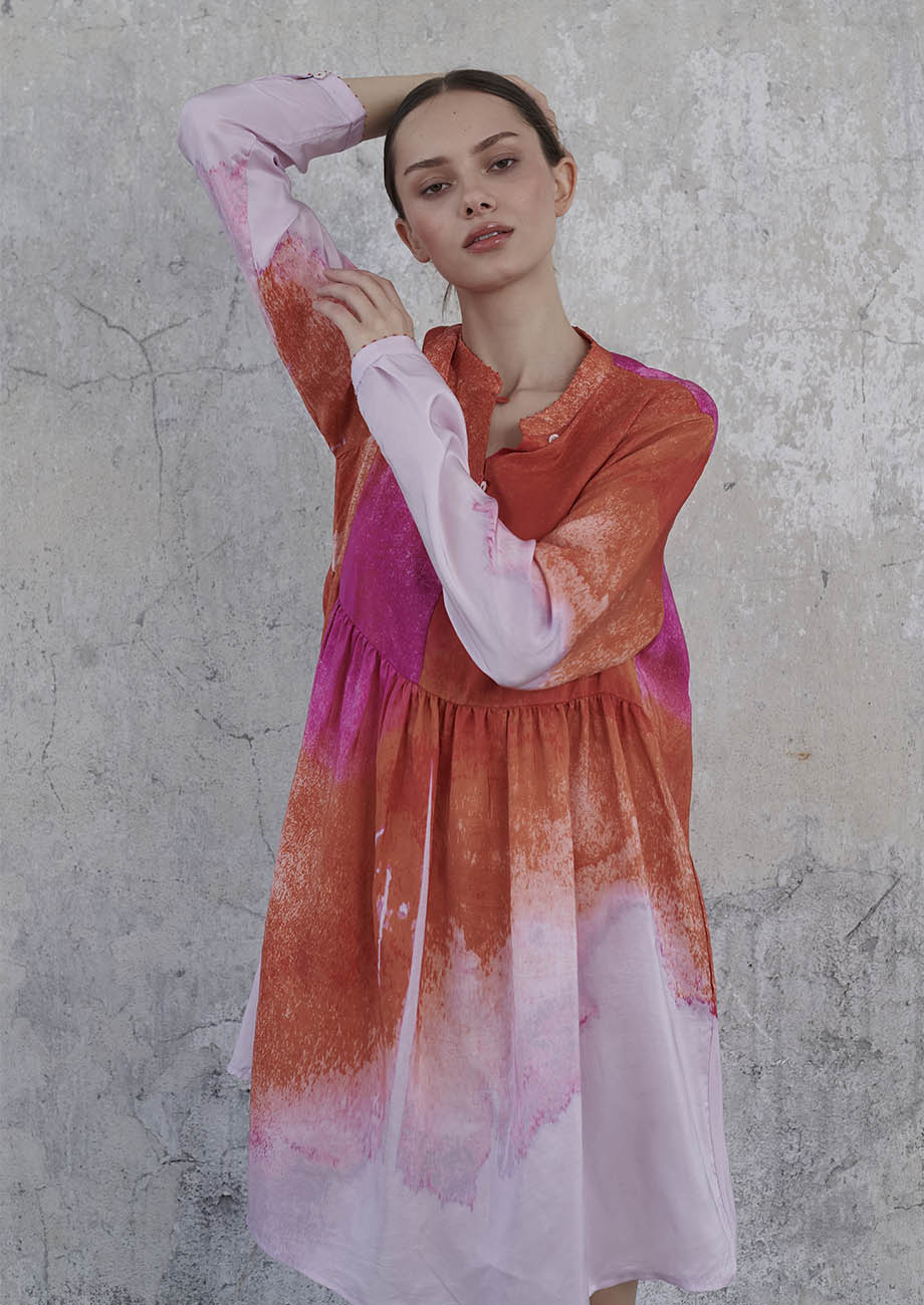 POLO SILK DRESS SHORT - PINK ORANGE-2