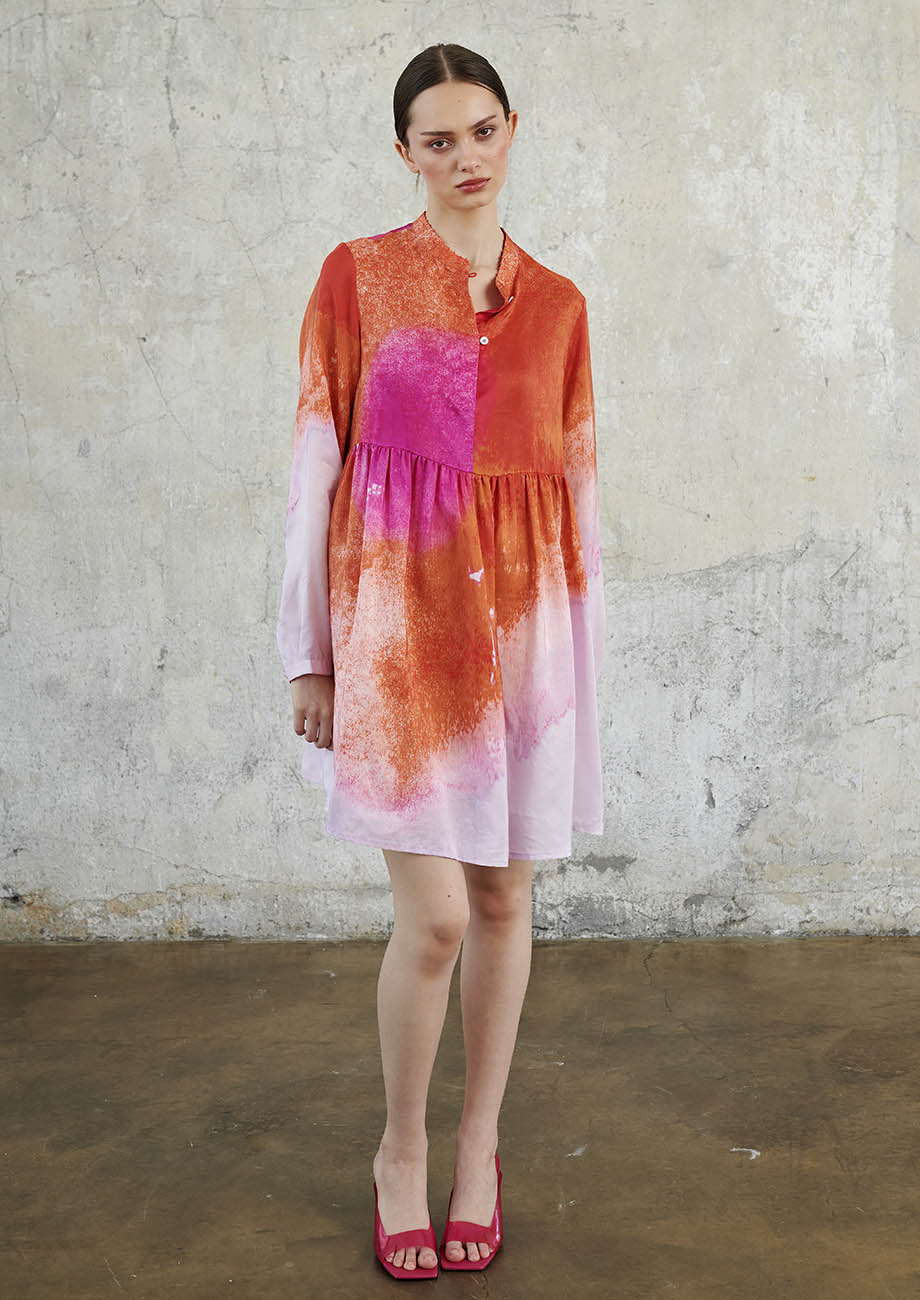 POLO SILK DRESS SHORT - PINK ORANGE-1