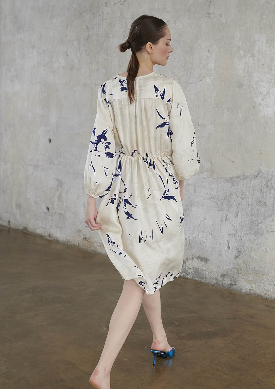 V-DRAPE SILK DRESS - CREAM WHITE-2