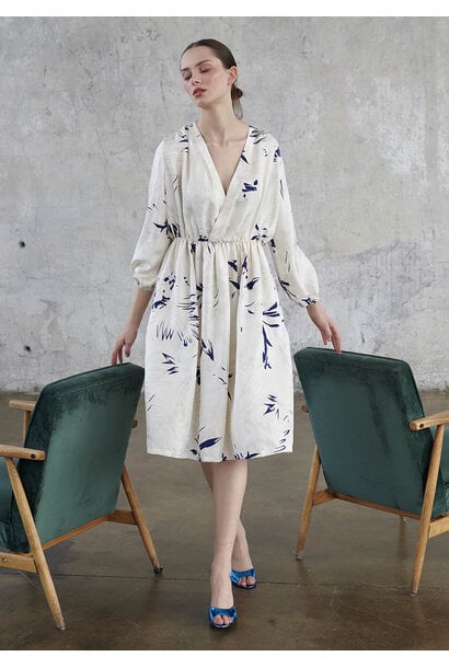 V-DRAPE SILK DRESS - CREAM WHITE