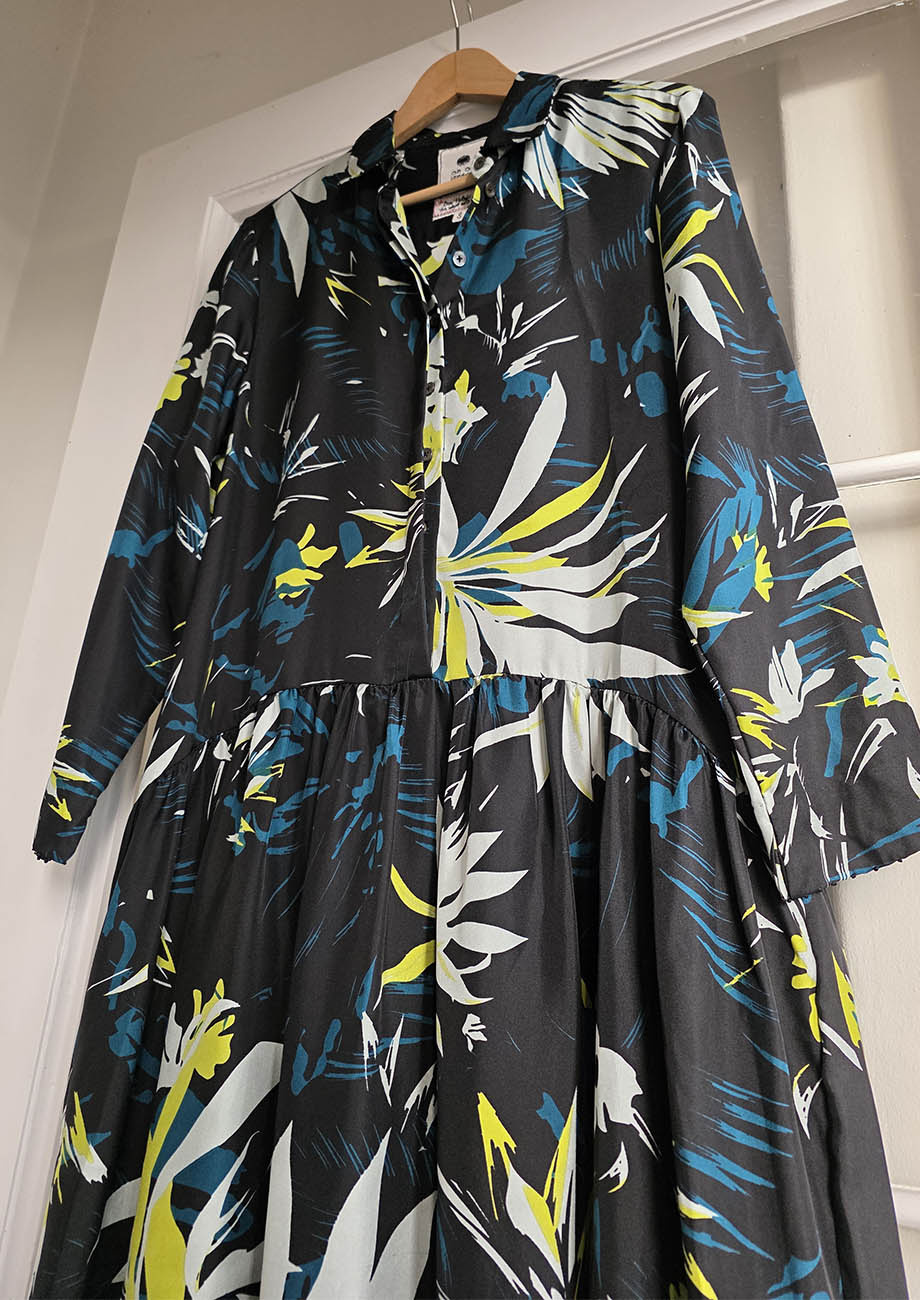 SHIRT SILK DRESS - BLACK LEMON-2