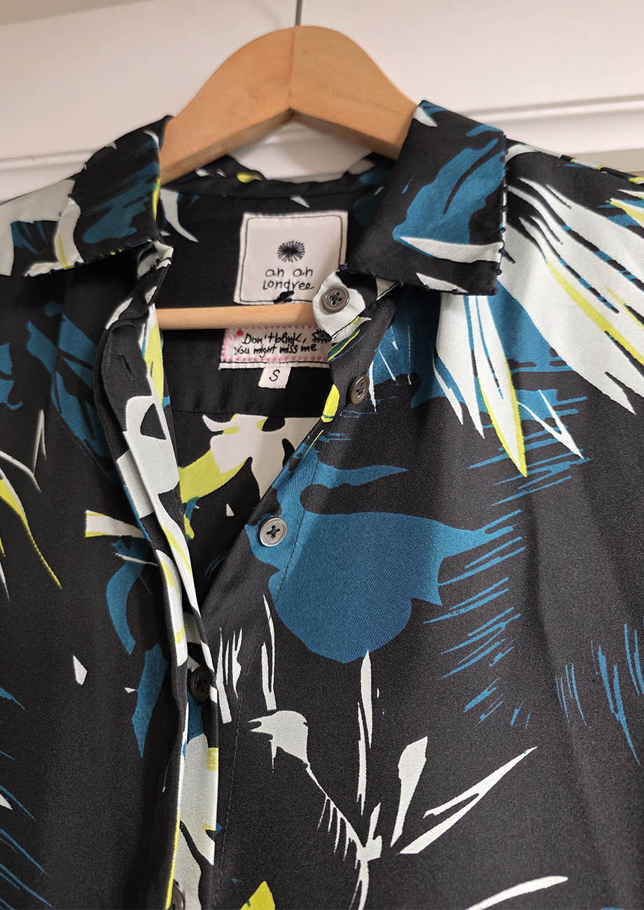 SHIRT SILK DRESS - BLACK LEMON-3