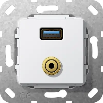 Gira USB 3.0 A M-Klinke Kpl. K-Peitsche Einsatz Reinweiß (568603)